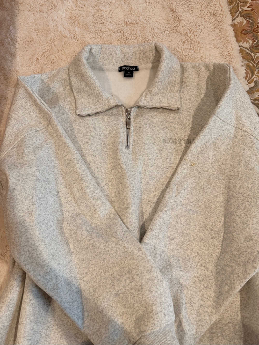 Boohoo | Women's Half-Zip High Collar Sweater in Heather Light Grey